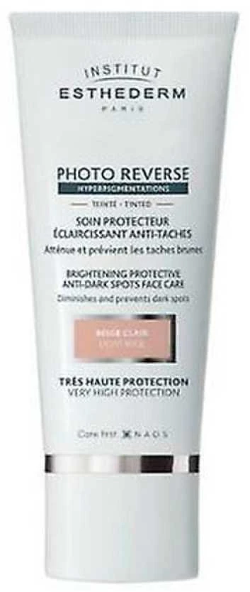 Institut Esthederm Photo Reverse Light rusvai gelsvas apsauginis kremas nuo tamsių dėmių didelė apsauga nuo saulės 50ml