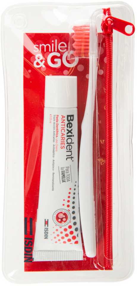 Isdin Bexident Anticaries kelioninis rinkinys makaronams, 25 ml + dantų šepetėlis