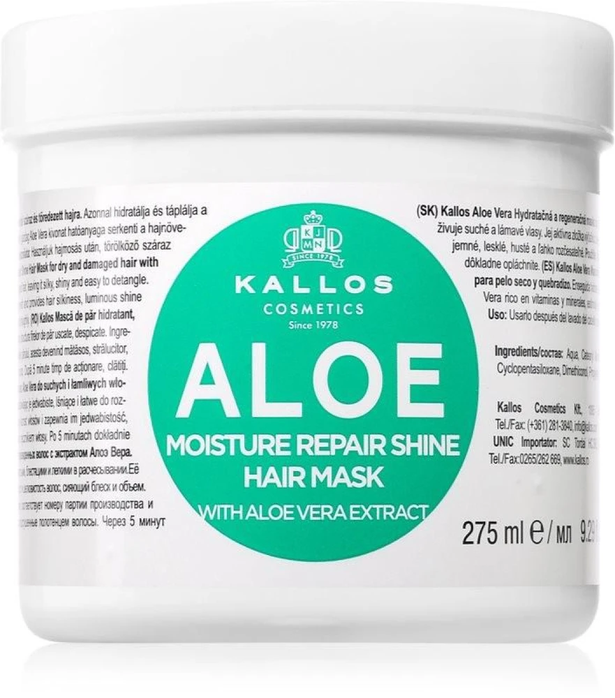 Kallos Cosmetics Aloe Vera Moisture Repair Shine Hair Mask kaukė plaukams, 275 ml