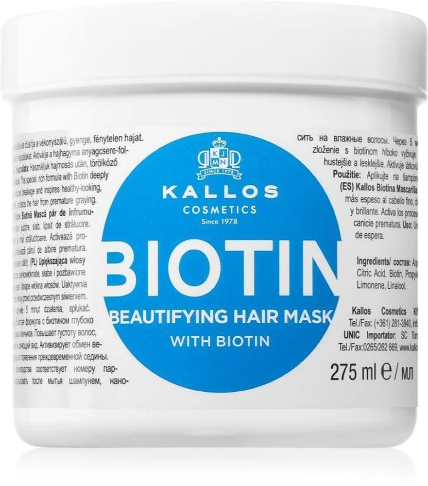 Kallos Cosmetics Biotin Plaukų kaukė plaukų kaukė su biotinu, 275 ml