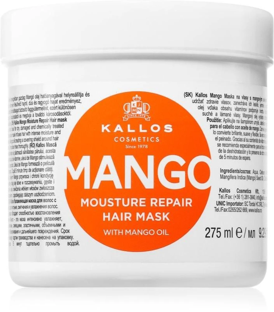 Kallos Cosmetics Mango Moisture Repair Hair Mask kaukė sausiems ir pažeistiems plaukams, 275 ml