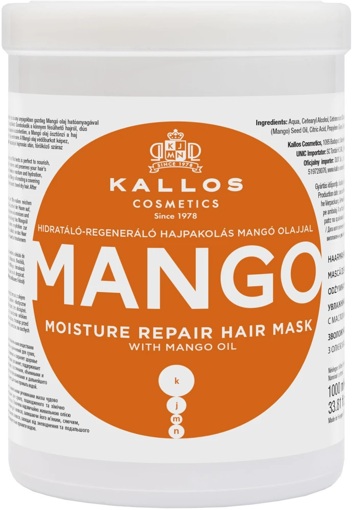 Atkuriamoji plaukų kaukė su mango aliejumi Kallos MANGO Moisture Repair Hair Mask 1000 ml