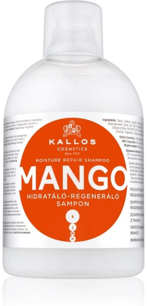 Atkuriamasis plaukų šampūnas sausiems plaukams su mango aliejumi Kallos MANGO Moisture Repair Šampūnas 1000 ml