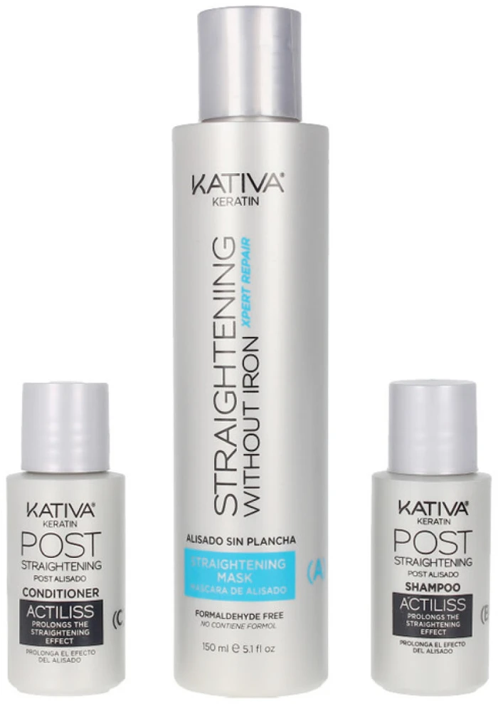 Kativa "Keratin Minkštinantis ir glotninantis" išlyginamasis be lygintuvo taisymo patarimų rinkinys 3 vnt