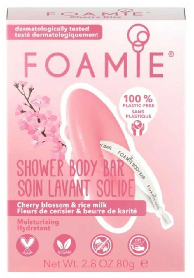 Kietasis kūno prausiklis Foamie Body Bar Cherry Kiss, su vyšniomis ir ryžių pienu