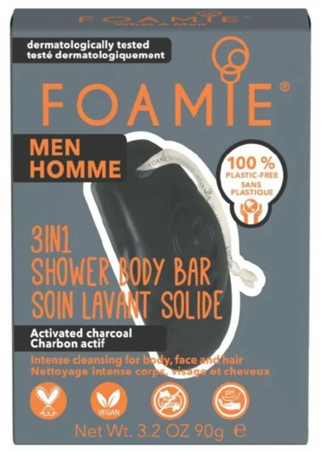 Kietasis prausiklis vyrams Foamie 3 in 1 Shower Body Bar For Men Dark, su aktyvinta anglimi
