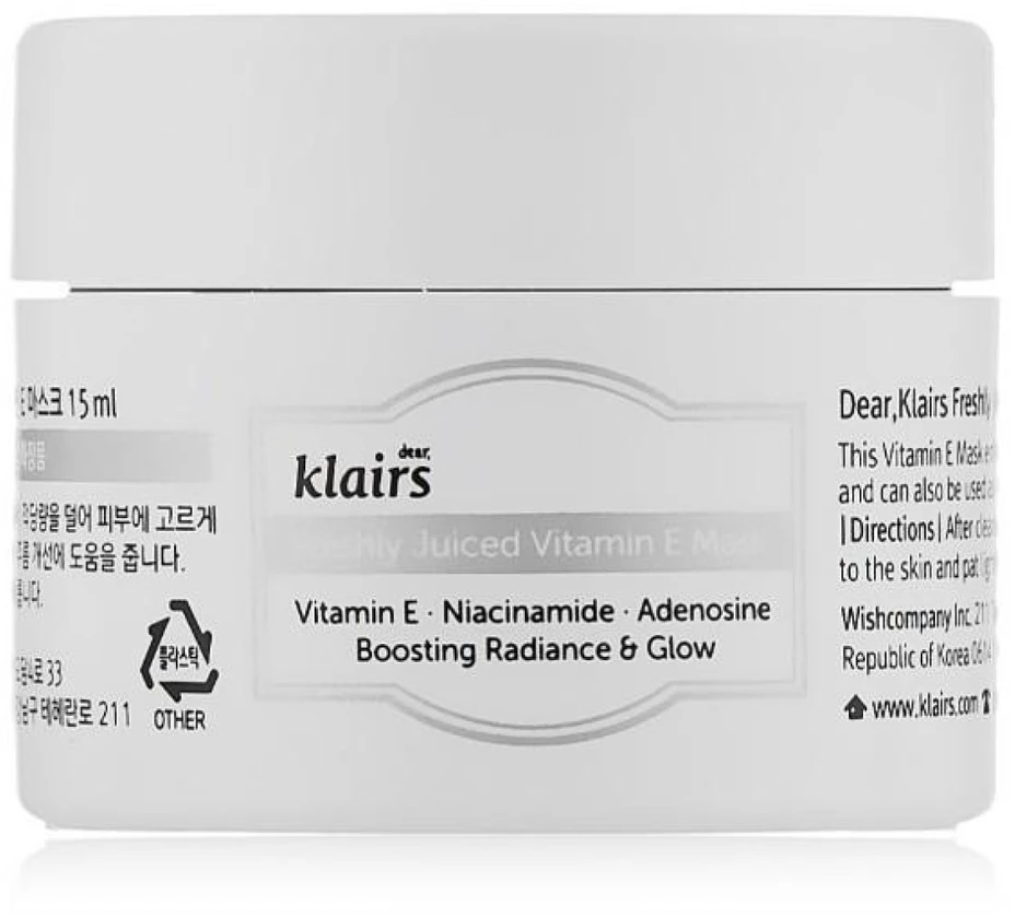 Klairs Freshly Juiced Vitamin e Mask maitinanti veido kaukė, 90 ml