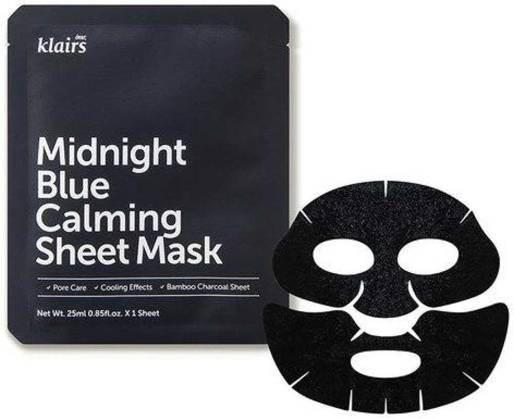 Klairs Midnight Mėlyna Calming Sheet Mask raminanti lakštinė veido kaukė, 25 ml