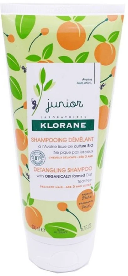 Klorane Junior Detangling Šampūnas Peach plaukų iššukavimą lengvinantis šampūnas vaikams, 200 ml