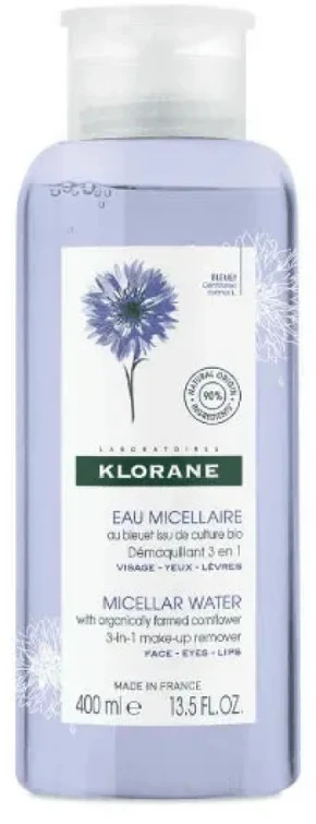 Klorane Micellar Vanduo rugiagėlių makiažo valiklis 3 viename, 400 ml