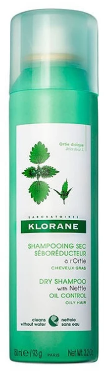 Klorane Oil Control Sausas šampūnas with Nettle & Vitamin E sausas šampūnas riebiems tamsiems plaukams su dilgėlėmis, 150 ml