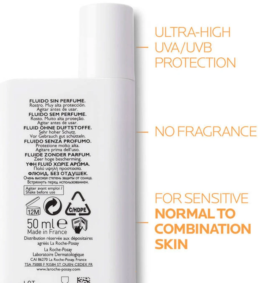 La Roche-Posay Anthelios UVMUNE 400 Invisible Fluid SPF 50+ apsauginis kremas nuo saulės jautriai odai, 50 ml