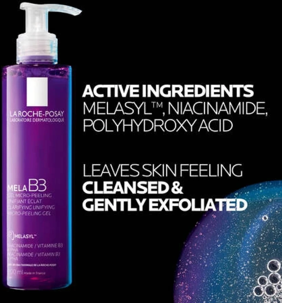La Roche Posay Mela B3 Micro-Peeling Gel Reiniger gelinis veido valiklis odos atspalviui išlyginti, 200 ml