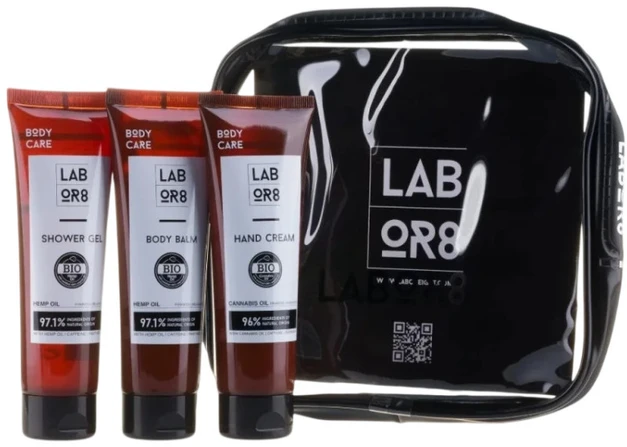 LABOR8 Hemp rinkinys (rankų kremas, 75 ml + kūno balzamas, 75 ml + dušo gelis, 75 ml)