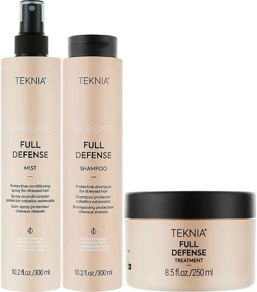 „Lakme Teknia Full Defense“ mažmeninė pakuotė: Šampūnas, 300 ml, Priemonė, 250 ml, Purškalas, 300 ml