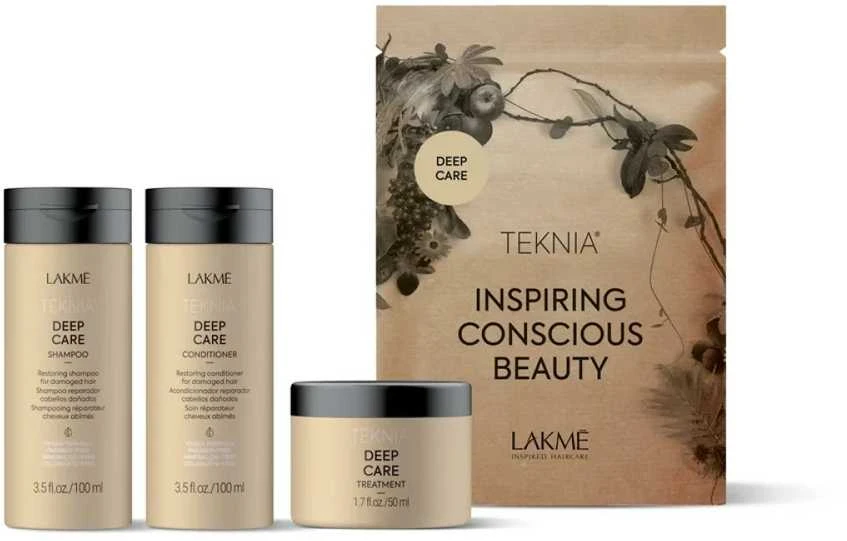 Lakme Teknia kelioninis rinkinys „Deep Care“: šampūnas, 100 ml, kondicionierius, 100 ml, priemonė, 50 ml