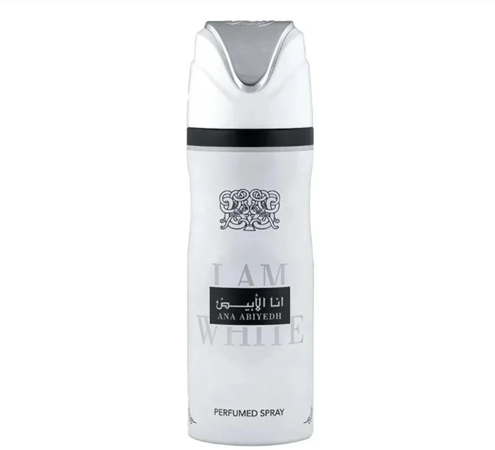 Lattafa Ana Abiyedh I Am Baltas Perfumed Purškiklis parfumuotas dezodorantas, 200 ml
