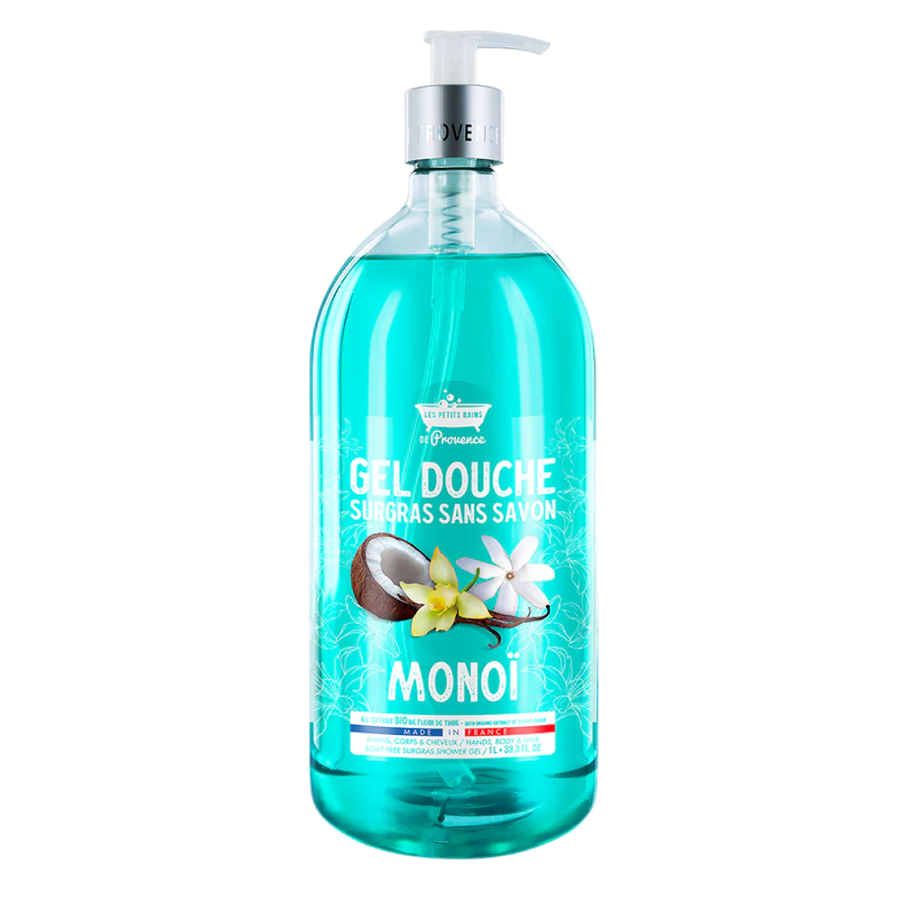 Les Petites Bains de Provence Monoi Dušo želė For Body Face & Hair For Sensitive Skin, 1000 ml