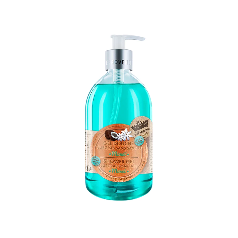 Les Petites Bains de Provence Monoi Dušo želė Kūnui, veidui ir plaukams, jautriai odai, 500 ml