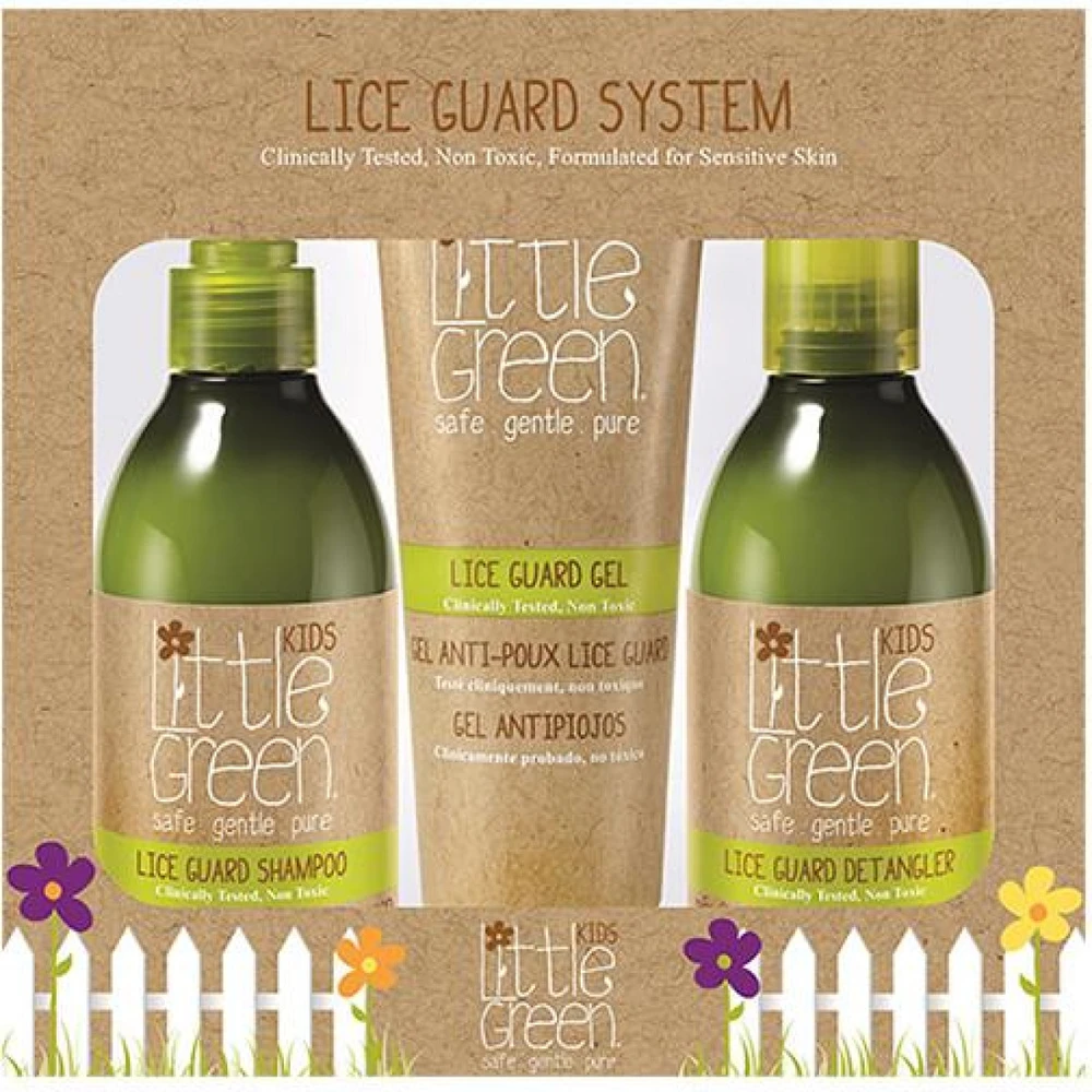 Little Green Little Žalias Little Žalias Lice Guard System apsaugos nuo utėlių sistema vaikams (šampūnas, 240 ml + purškiklis, 240 ml + gelis, 125 ml)