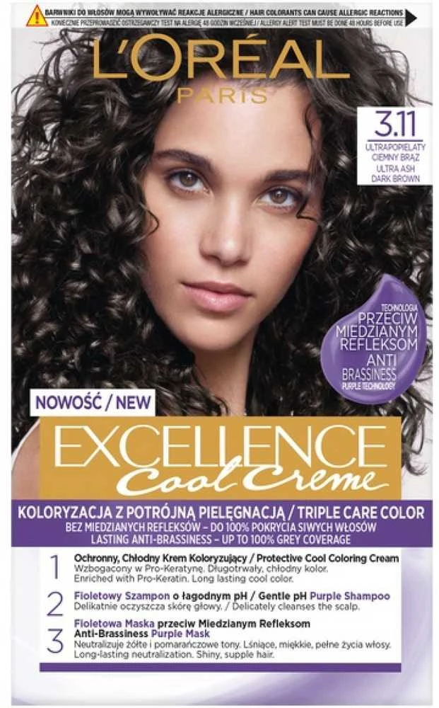 L'Oreal Excellence Cool Creme 3.11 plaukų dažų pakuotė