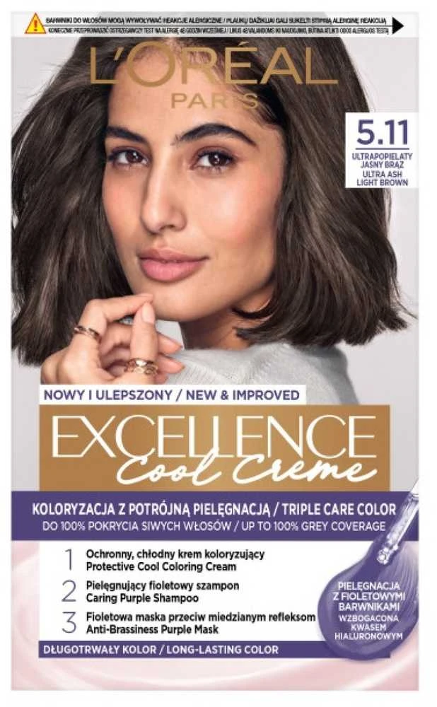 L'Oreal Paris Excellence Cool Creme 5.11 Ultra Ash šviesiai rudas (šviesiai ruda)