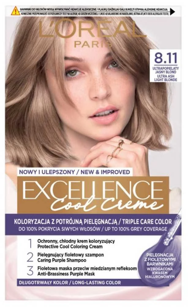 L'Oreal Excellence Cool Creme 8.11 plaukų dažų pakuotė