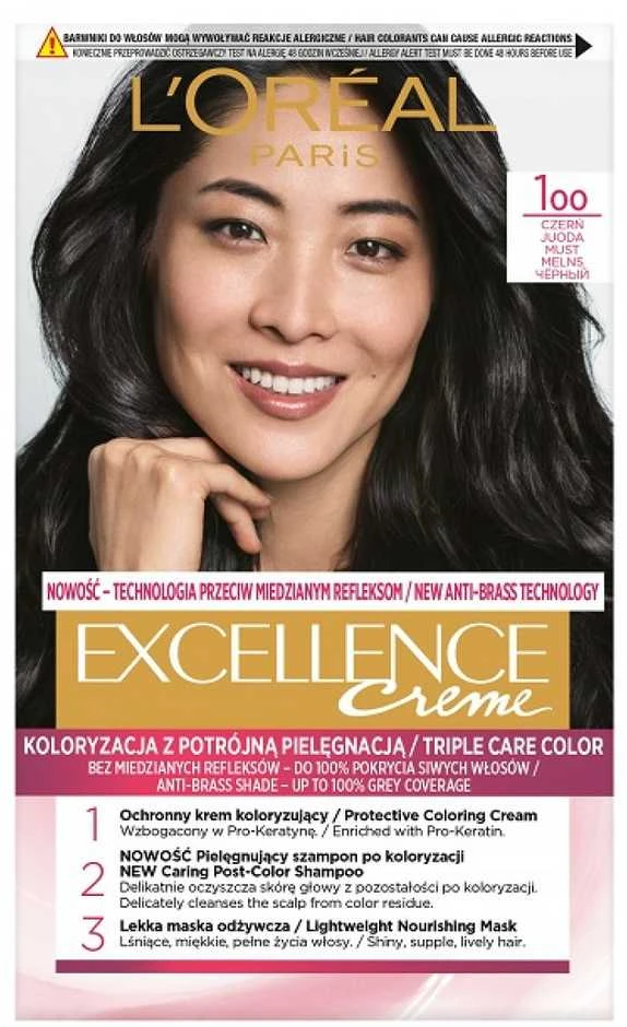 L'Oreal Excellence Creme 100 juoda spalva pakuotė