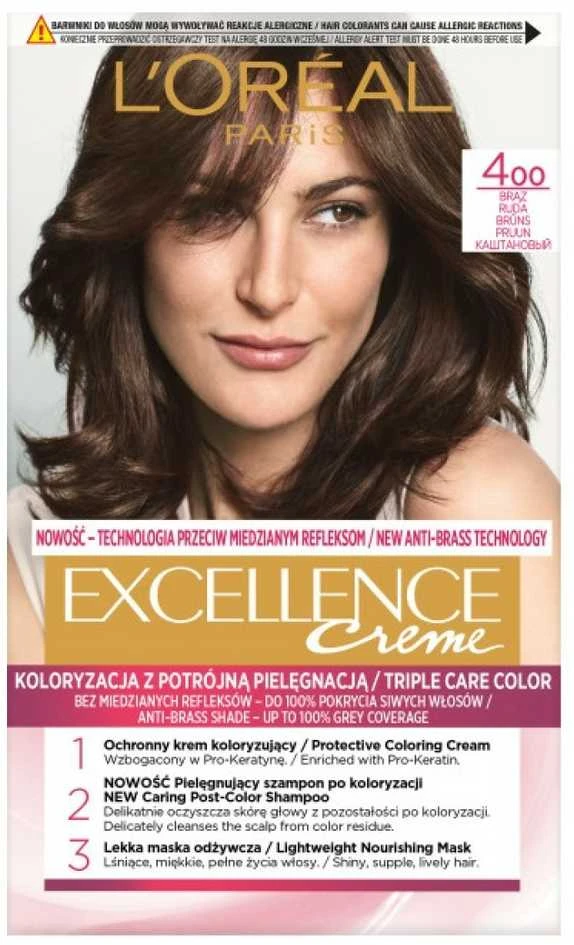 L'Oreal Excellence Creme 400 rudi plaukų dažai