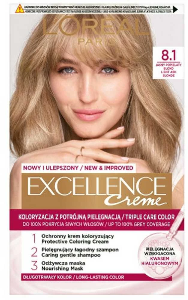 L'Oreal Excellence Creme 8.1 plaukų dažai su hialuronu