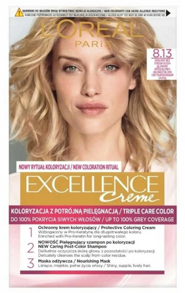 L'Oreal Excellence Creme 8.13 plaukų dažų pakuotė