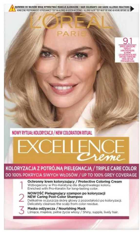 L'Oreal Excellence 9.1 plaukų dažų dėžutė