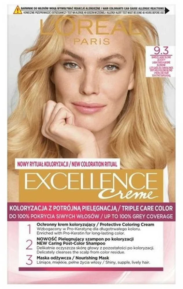 „L'Oreal Paris Excellence Creme 9.3“ labai šviesi auksinė blondinė