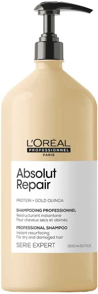 L'Oreal Professionnel Serie Expert Absolut Repair Protein + Gold Quinoa plaukų šampūnas akimirksniu atnaujina paviršių, 1500 ml