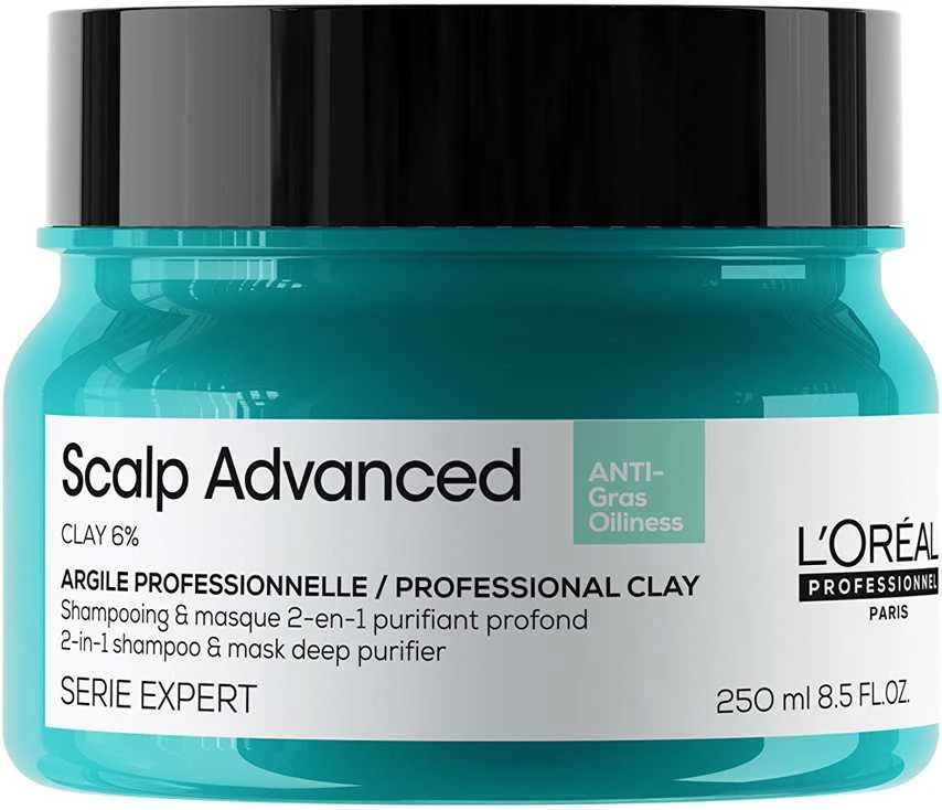 Valomoji kaukė - šampūnas riebiai galvos odai L'oreal Professionnel Scalp Advanced Anti-Oiliness 2-In-1 Deep Purifier Clay 250ml