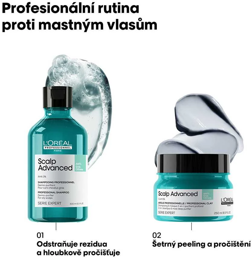 Valomoji kaukė - šampūnas riebiai galvos odai L'oreal Professionnel Scalp Advanced Anti-Oiliness 2-In-1 Deep Purifier Clay 250ml