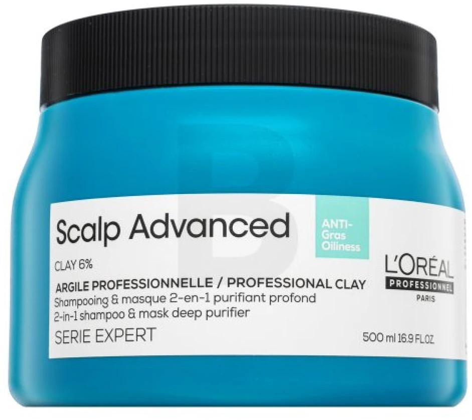 Valomoji kaukė – šampūnas riebiai galvos odai L’oreal Professionnel Scalp Advanced Anti-Oiliness 2in1 Deep Purifier Clay 500ml