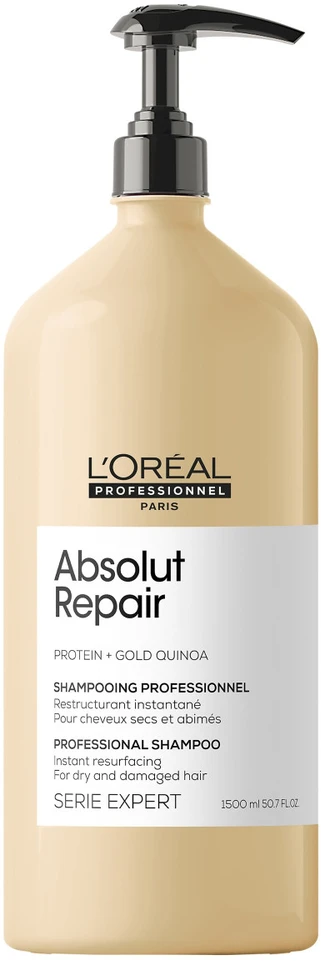L'Oreal Professionnel Serie Expert Absolut Repair Protein + Gold Quinoa plaukų šampūnas akimirksniu atnaujina paviršių, 1500 ml