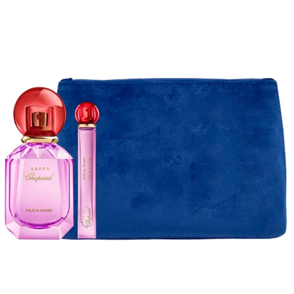 Prabangus „Naturals“ kvepalų rinkinys „Chopard“: „Happy Felicia Roses“ kvepalai moterims, 100 ml + „Happy Felicia Roses“ kvepalai moterims, 10 ml + „Chopard“ sintetinės odos tekstilinis krepšys moterims, 2,4 x 9 x 6,2 cm