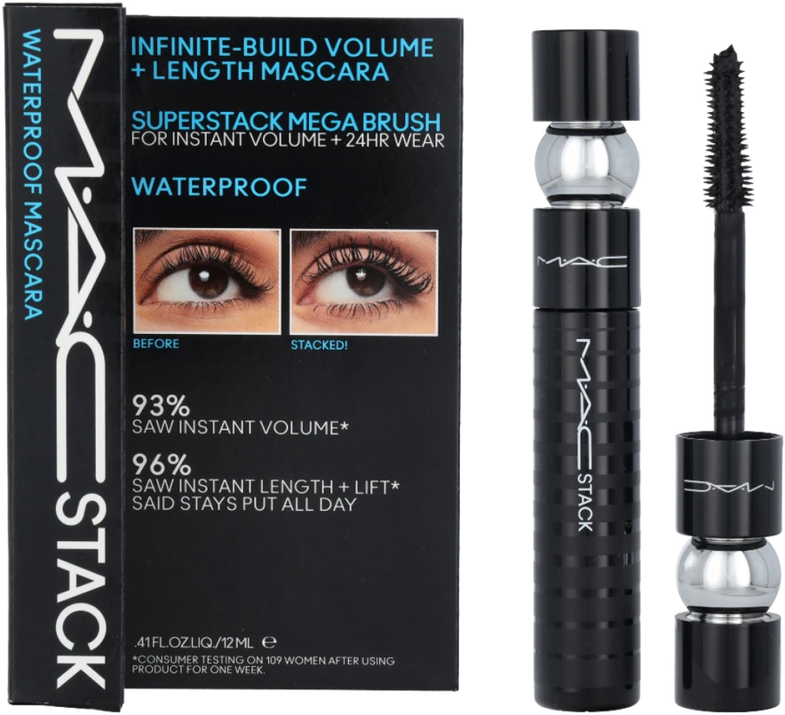 MAC Stack Atsparus vandeniui Blakstienų tušas vandeniui atsparus blakstienų tušas, 12 ml