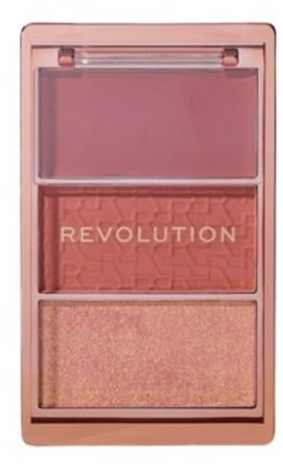 „Makeup Revolution Blush Icon“ matinių skaistalų paletė, šviesinamoji paletė „Aura Points Rose“, 11,5 g