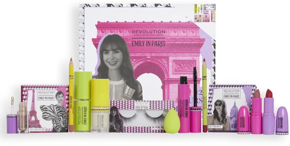 Dekoratyvinės kosmetikos advento kalendorius Makeup Revolution X Emily In Paris 12 Jours De Paris, 12 dalių
