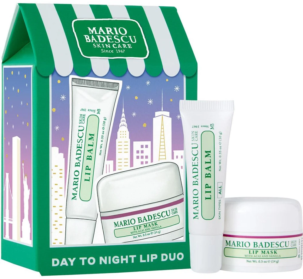Mario Badescu Day To Night Lip Duo Set lūpų priežiūros rinkinys (lūpų balzamas, 10 g + lūpų kaukė, 14 g)