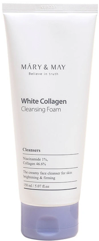 Mary & May Baltas Collagen Cleansing Foam šviesinančios valomosios veido putos, 150 ml