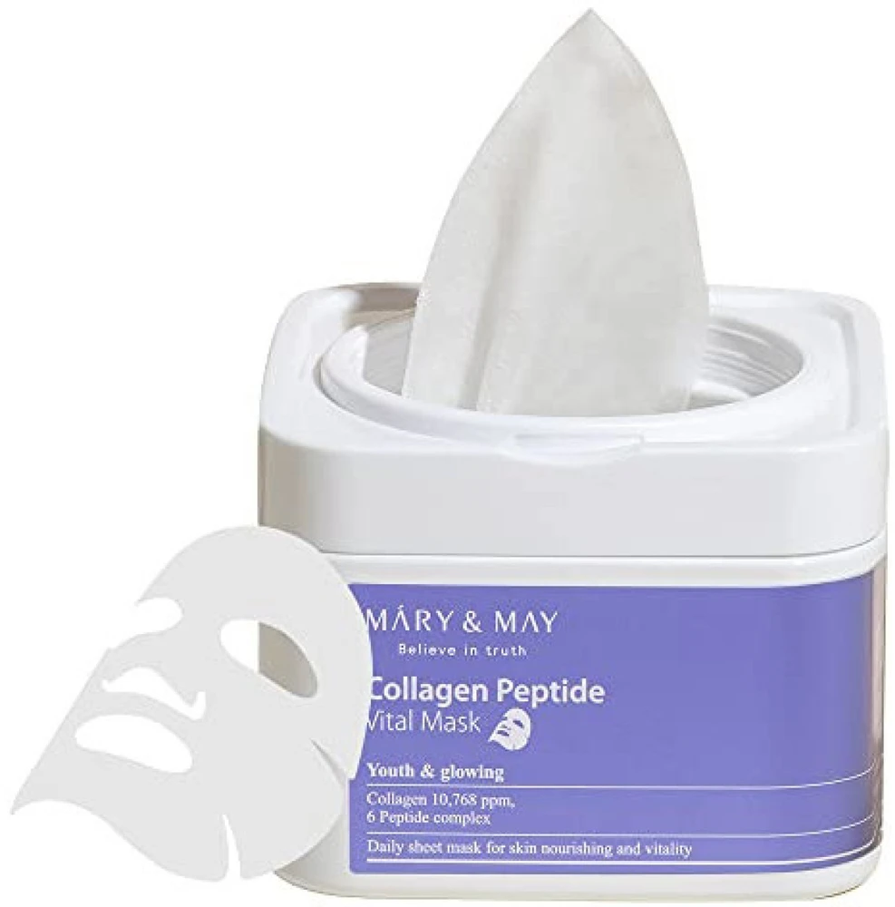 Mary&May Mary Amp May MARY - MAY stangrinamoji veido kaukė su kolageno peptidais (gyvybiškai svarbi kaukė) 30 vnt.