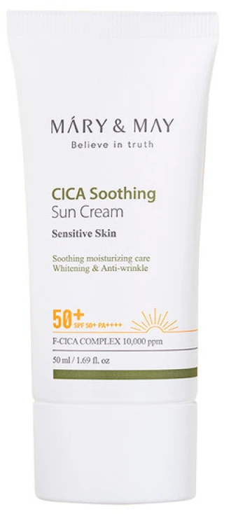 Mary & May CICA Soothing Sun Kreminis SPF50+ PA++++ raminantis apsauginis veido kremas nuo saulės, 50 ml
