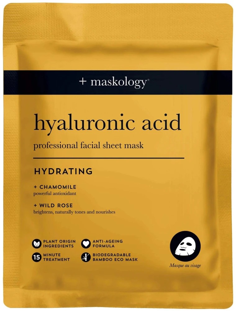 maskology HYALURONIC ACID Professional Sheet Mask lakštinė veido kaukė su hialuronu, 22 ml