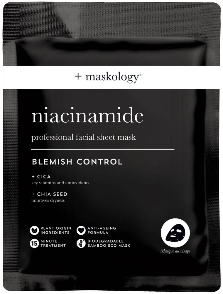maskology NIACINAMIDE Professional Sheet Mask lakštinė veido kaukė su niacinamidu, 22 ml