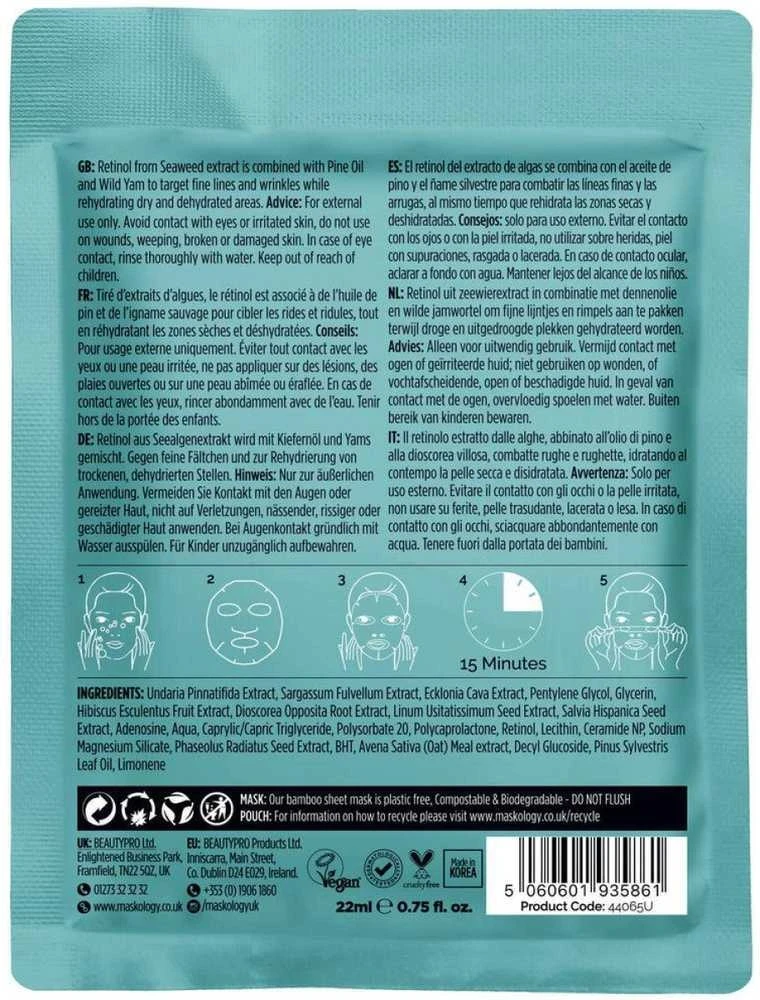 maskology RETINOL Professional Sheet Mask lakštinė veido kaukė su retinoliu, 22 ml