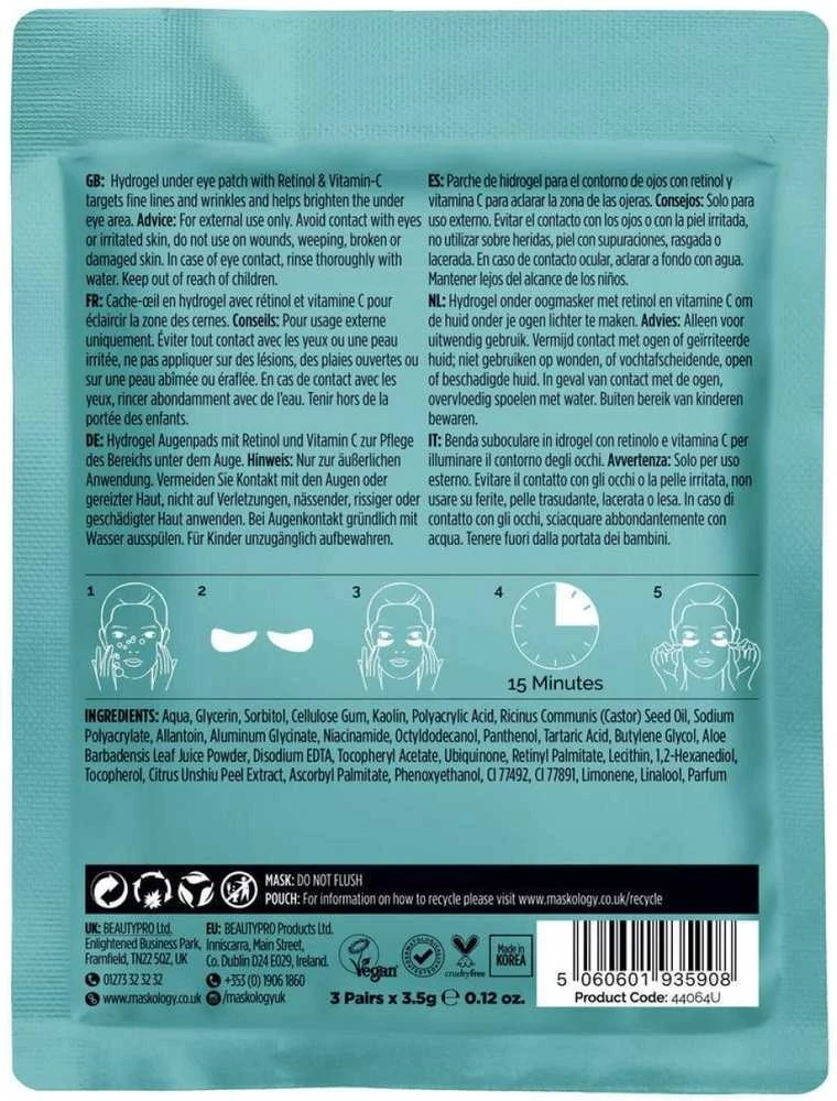 maskology RETINOL + VITAMIN-C Professional Under Eye Mask paakių kaukė, 3 poros